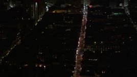 5K aerial stock footage flyby French Quarter to reveal Bourbon Street at night, New Orleans, Louisiana Aerial Stock Footage | AX62_041