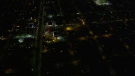 5K aerial stock footage of urban neighborhoods around St Roch Park at night, New Orleans, Louisiana Aerial Stock Footage | AX62_047