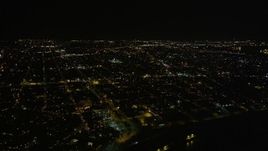5K aerial stock footage of neighborhoods in the Upper Ninth Ward at night, New Orleans, Louisiana Aerial Stock Footage | AX63_043