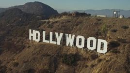 5K aerial stock footage approach and fly over the Hollywood Sign, Los Angeles, California Aerial Stock Footage | AX64_0021