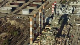 5K aerial stock footage of LADWP Valley Generating Station smoke stacks, Sun Valley, California Aerial Stock Footage | AX64_0038E