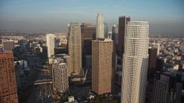 5K aerial stock footage approach and fly over tall skyscrapers in Downtown Los Angeles, California Aerial Stock Footage | AX64_0092E