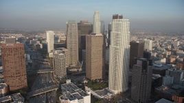 5K aerial stock footage approach tall skyscrapers in Downtown Los Angeles, California Aerial Stock Footage | AX64_0093