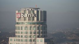 5K aerial stock footage approach the top of the US Bank Tower, Downtown Los Angeles, California Aerial Stock Footage | AX64_0100