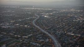 5K aerial stock footage of Highway 170 and North Hollywood suburbs, California, sunset Aerial Stock Footage | AX64_0129E