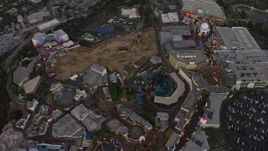 5K aerial stock footage tilt to bird's eye of Universal City theme park, California, twilight Aerial Stock Footage | AX64_0161