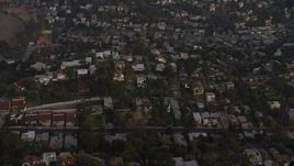 5K aerial stock footage fly over hilltop homes in Silver Lake, California, twilight Aerial Stock Footage | AX64_0178