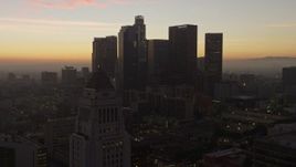 5K aerial stock footage flyby Downtown Los Angeles and City Hall, California, twilight Aerial Stock Footage | AX64_0191E