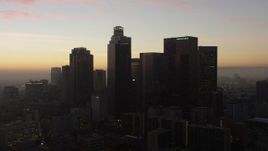 5K aerial stock footage approach the Downtown Los Angeles skyline, California, twilight Aerial Stock Footage | AX64_0193