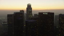 5K aerial stock footage of Downtown Los Angeles skyscrapers around US Bank Tower, California, twilight Aerial Stock Footage | AX64_0213