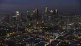 5K aerial stock footage of Downtown Los Angeles office buildings and skyscrapers, California, twilight Aerial Stock Footage | AX64_0242