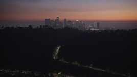 5K aerial stock footage of Downtown Los Angeles skyline at twilight, California Aerial Stock Footage | AX64_0256E