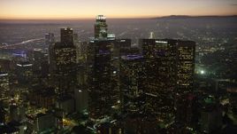 5K aerial stock footage flyby Downtown Los Angeles' tall skyscrapers, California at twilight Aerial Stock Footage | AX64_0267