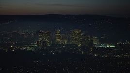 5K aerial stock footage of passing Century City skyscrapers at night, Los Angeles, California Aerial Stock Footage | AX64_0284