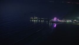 5K aerial stock footage of a slow approach to the Santa Monica Pier and ferris wheel, Los Angeles, California Aerial Stock Footage | AX64_0299E