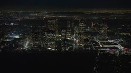 5K aerial stock footage of passing by Century City skyscrapers, Los Angeles, California, night Aerial Stock Footage | AX64_0322E