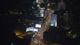 5K aerial stock footage fly over cars on the Sunset Strip, West Hollywood, California, night Aerial Stock Footage | AX64_0329