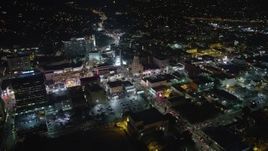 5K aerial stock footage of Hollywood and Highland Center and office buildings on Hollywood Boulevard, California, night Aerial Stock Footage | AX64_0336