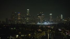 5K aerial stock footage of Downtown Los Angeles skyline from Echo Lake, California, night Aerial Stock Footage | AX64_0349E
