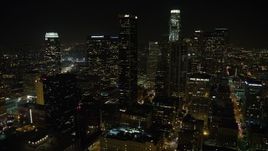5K aerial stock footage flyby skyscrapers around US Bank Tower at night in Downtown Los Angeles, California, night Aerial Stock Footage | AX64_0410