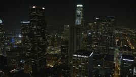 5K aerial stock footage flyby skyscrapers around US Bank Tower at night in Downtown Los Angeles, California, night Aerial Stock Footage | AX64_0410E