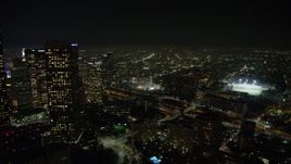 5K aerial stock footage of Downtown Los Angeles skyscrapers and the 110 freeway, California, night Aerial Stock Footage | AX64_0413