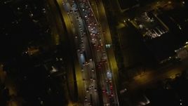 5K aerial stock footage bird's eye of heavy traffic on Interstate 5, Burbank, California, night Aerial Stock Footage | AX64_0426