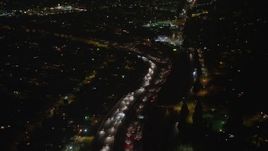 5K aerial stock footage of following traffic on Interstate 5 freeway, Sun Valley, California, night Aerial Stock Footage | AX64_0434E
