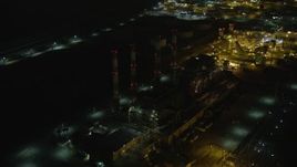 5K aerial stock footage of the LADWP power plant at night in Sun Valley, California Aerial Stock Footage | AX64_0442E