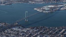 4.8K aerial stock footage of Bronx Whitestone Bridge, New York Aerial Stock Footage | AX66_0042