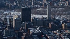 4.8K aerial stock footage of Mount Sinai hospital buildings with snow, Upper East Side. New York City Aerial Stock Footage | AX66_0056
