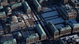 4.8K aerial stock footage orbit the Columbia University campus and library with snow, New York City Aerial Stock Footage | AX66_0066E