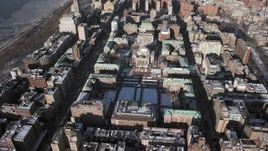 4.8K aerial stock footage of circling around the Columbia University campus with snow, Morningside Heights, New York City Aerial Stock Footage | AX66_0080