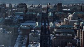 4.8K aerial stock footage of snowy grounds and the Graduate School of Journalism at Columbia University, New York City Aerial Stock Footage | AX66_0091E