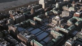 4.8K aerial stock footage of Columbia University campus with snow, New York City Aerial Stock Footage | AX66_0094