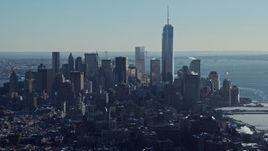 4.8K aerial stock footage of Lower Manhattan skyline, New York City Aerial Stock Footage | AX66_0114E