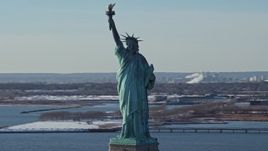 4.8K aerial stock footage of an orbit of the Statue of Liberty in winter, New York Aerial Stock Footage | AX66_0132