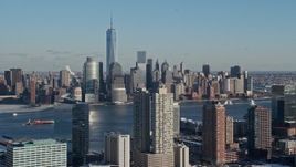 4.8K aerial stock footage of Lower Manhattan skyscrapers across the Hudson, New York City Aerial Stock Footage | AX66_0164E