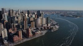 4.8K aerial stock footage of Lower Manhattan skyscrapers by the Hudson River, New York City Aerial Stock Footage | AX66_0172