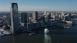 4.8K aerial stock footage of Goldman Sachs Tower and skyscrapers in Downtown Jersey City, New Jersey Aerial Stock Footage | AX66_0173