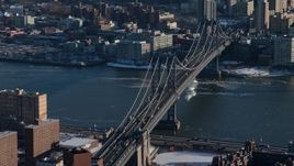 4.8K aerial stock footage of the Manhattan Bridge in New York City Aerial Stock Footage | AX66_0177E