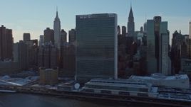 4.8K aerial stock footage of United Nations Building, Midtown Manhattan skyscrapers, New York City Aerial Stock Footage | AX66_0221E