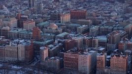 4.8K aerial stock footage of Columbia University in winter, New York City, twilight Aerial Stock Footage | AX66_0279E