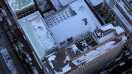 4.8K aerial stock footage of a bird's eye view of a Columbia University building in winter, New York City, twilight Aerial Stock Footage | AX66_0284