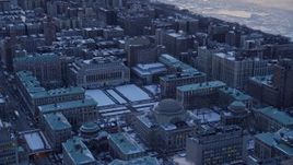 4.8K aerial stock footage tilt from Midtown to reveal Columbia University in winter, New York City, twilight Aerial Stock Footage | AX66_0293E