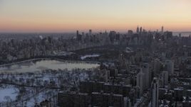 4.8K aerial stock footage of Central Park in winter, New York City, twilight Aerial Stock Footage | AX66_0295