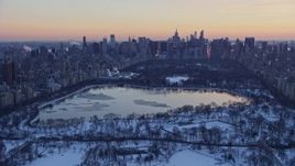 4.8K aerial stock footage of Central Park in winter, New York City, twilight Aerial Stock Footage | AX66_0295E
