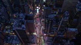 4.8K aerial stock footage Times Square in winter, New York City, twilight Aerial Stock Footage | AX66_0348E