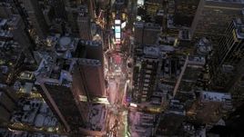4.8K aerial stock footage of an orbit of Times Square in winter, New York City, twilight Aerial Stock Footage | AX66_0349