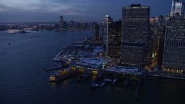 4.8K aerial stock footage of Lower Manhattan and Jersey City in winter, New York City, twilight Aerial Stock Footage | AX66_0373E